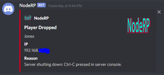 NodeRP Discord Player Leave