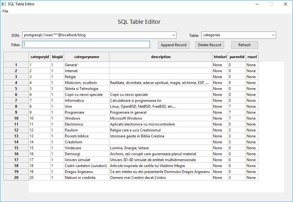 SQL Table Editor - edit blog gategories