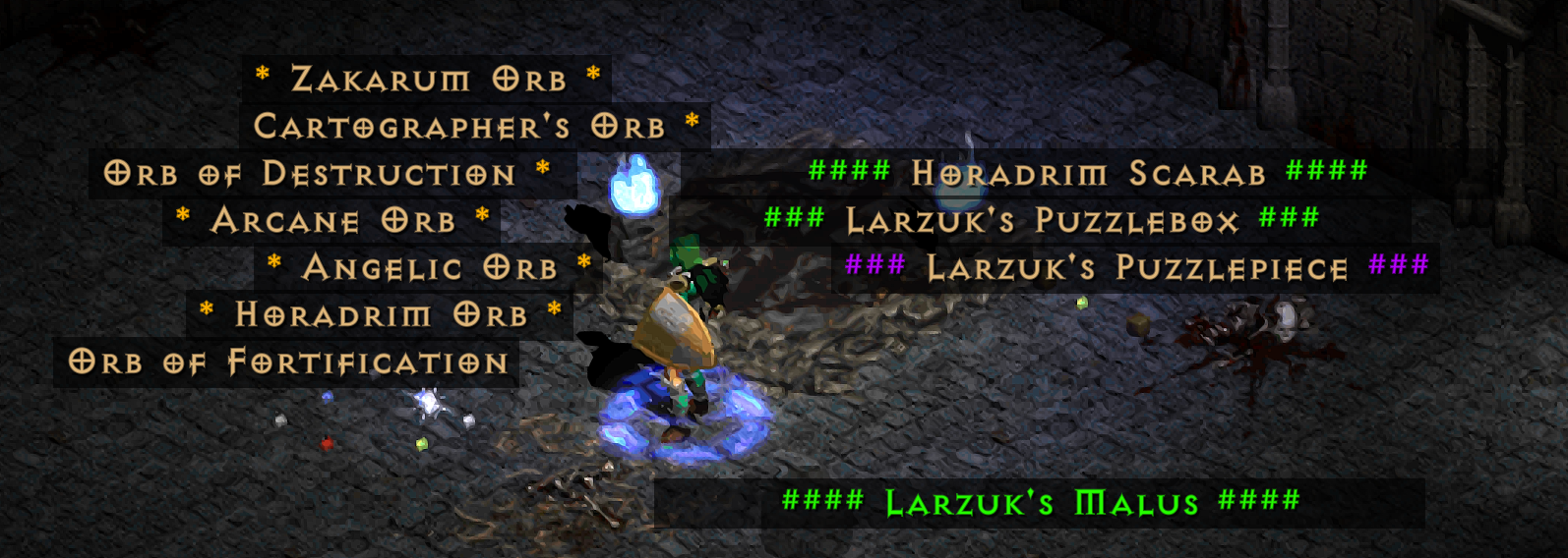 Map Orbs and Larzuk Items: