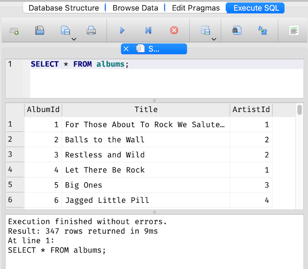 Run SQL in DB Browser