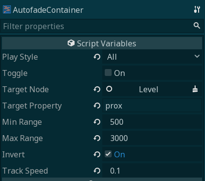 Example of AutoFadeContainer properties