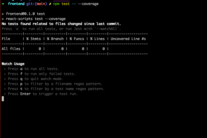 react npm test prompt