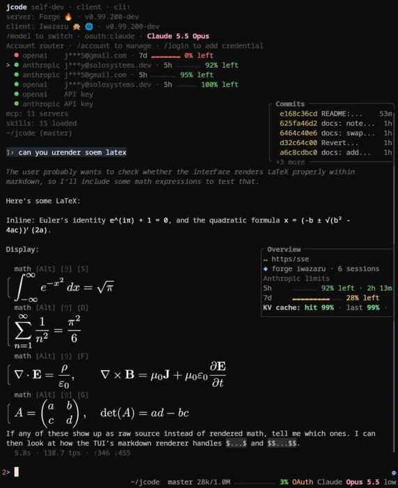 Jcode rendering LaTeX mathematics inline