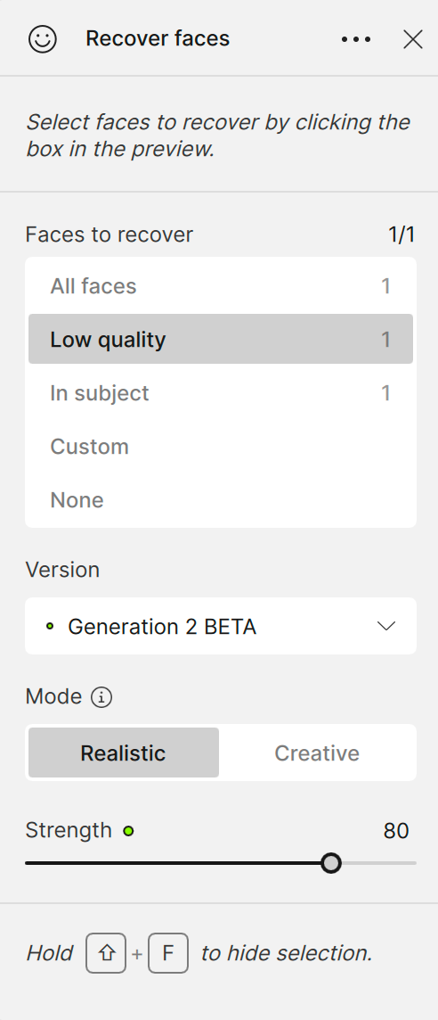 Recover Faces Controls