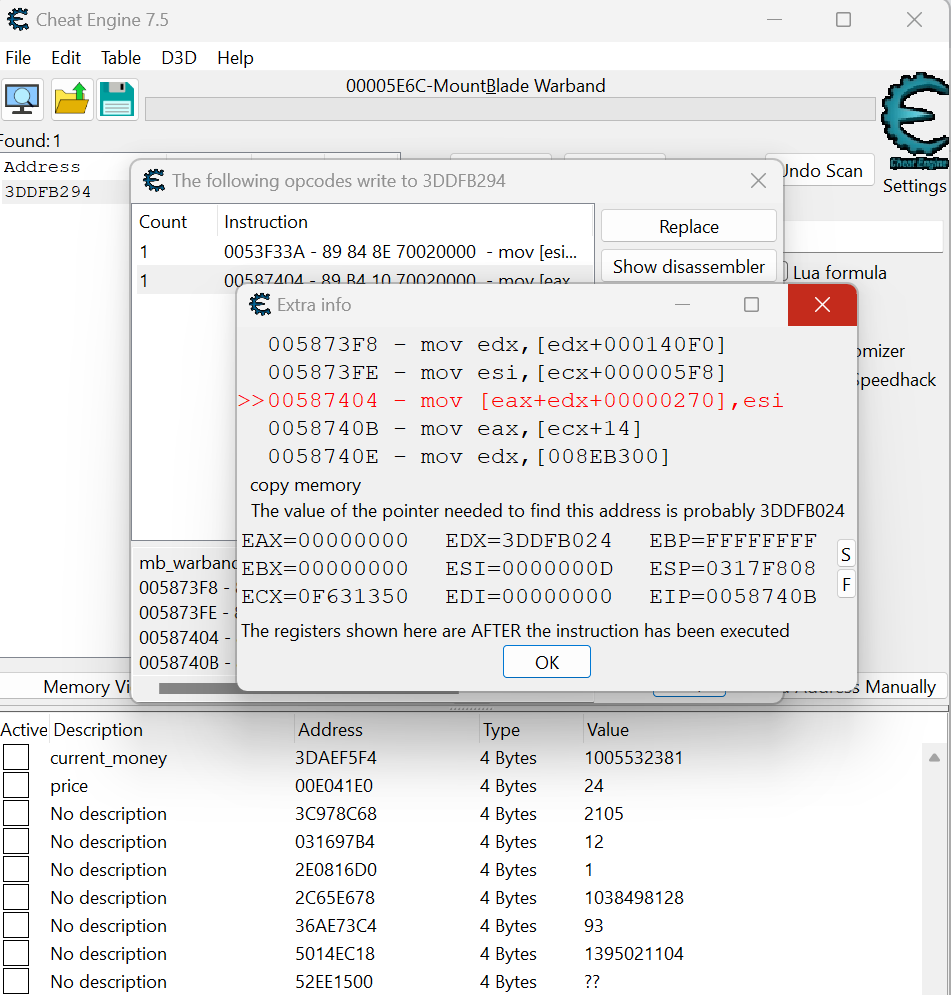 Finding offsets for Power - Analyzing Registers