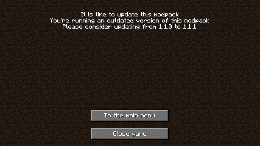 Screen asking the player to update