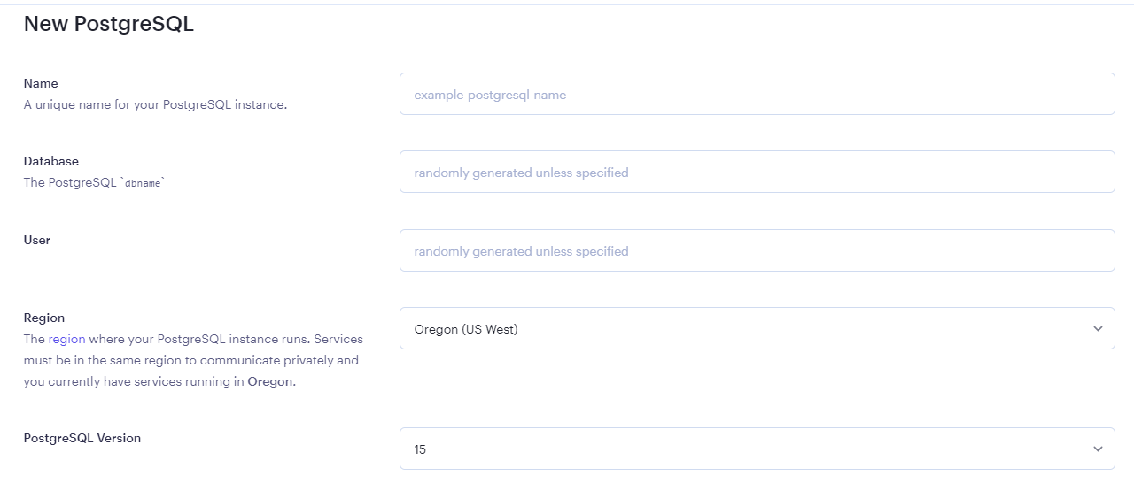 Create new PostgreSQL