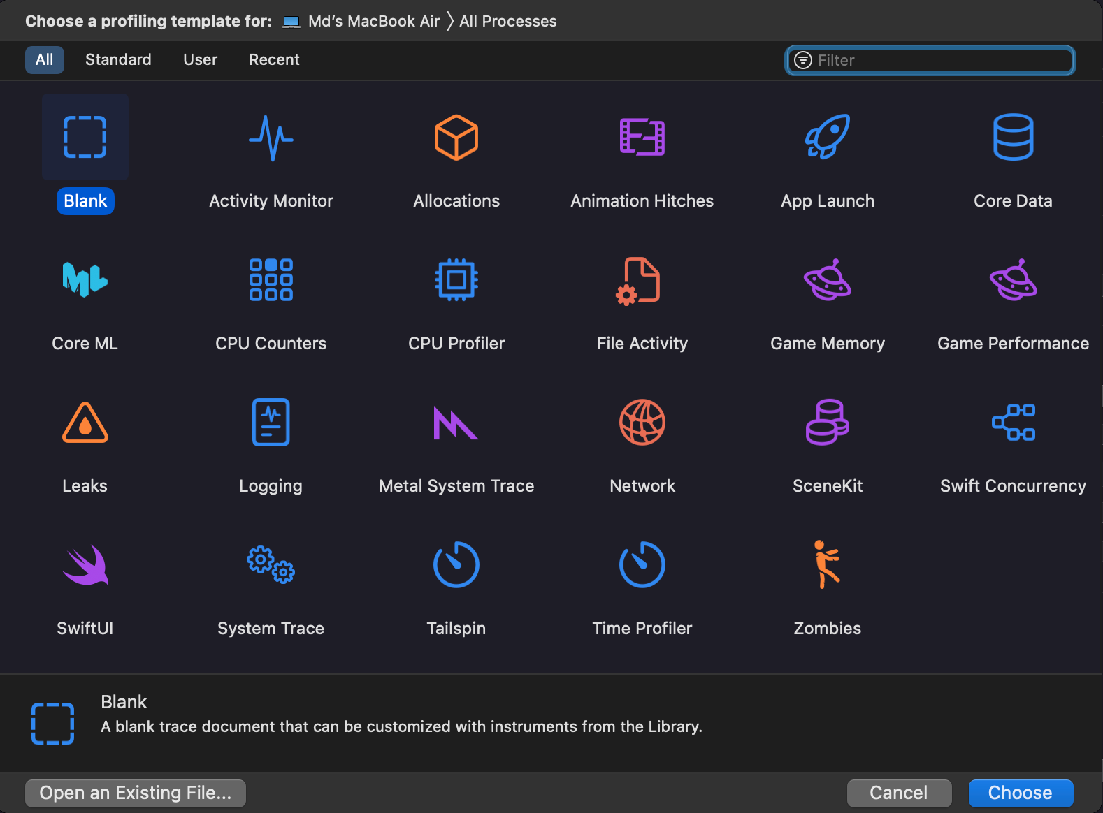 Xcode Instruments Panel