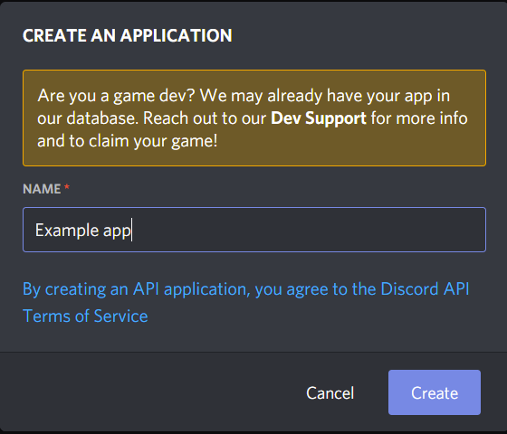 Create an application dialog