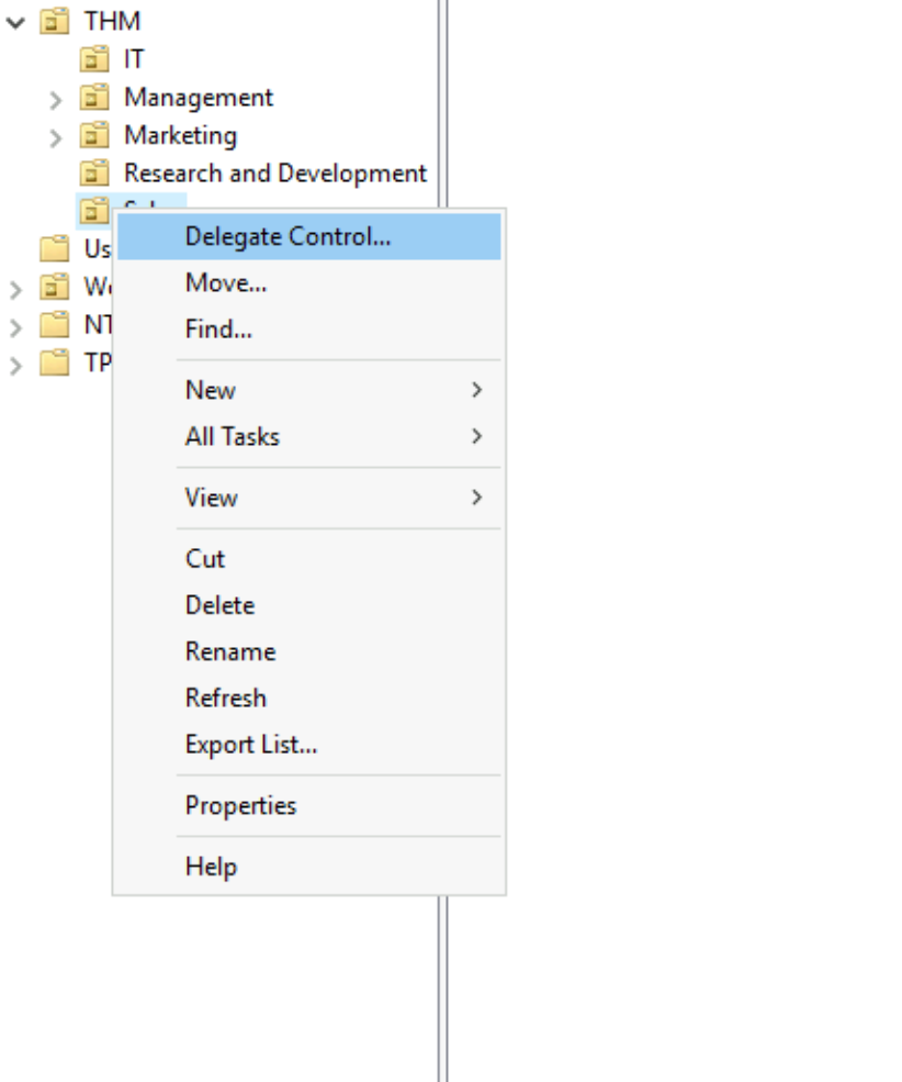 Right clicking on OU and selecting Delegate Control.