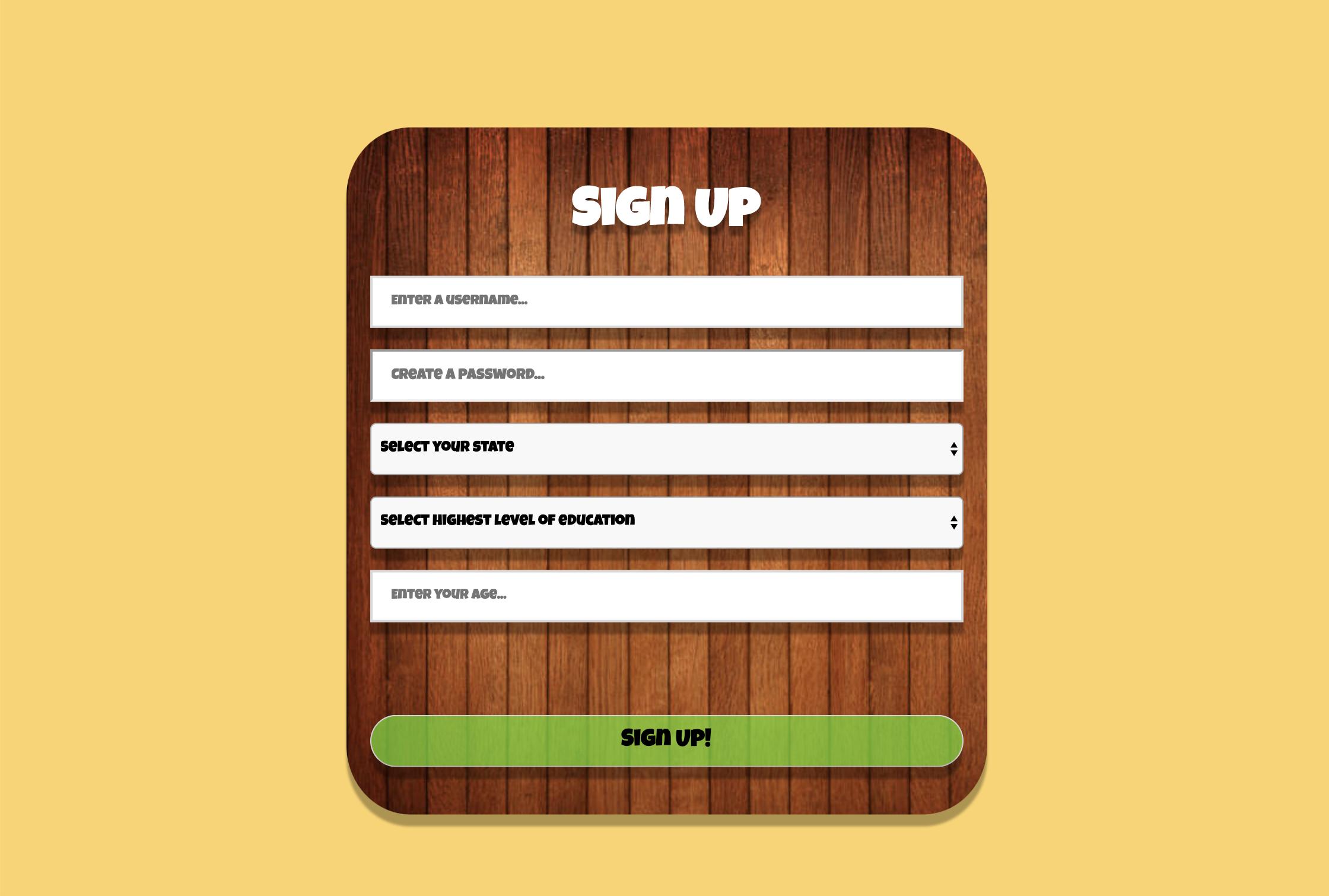 Image of Les-Quizerables sign-up page