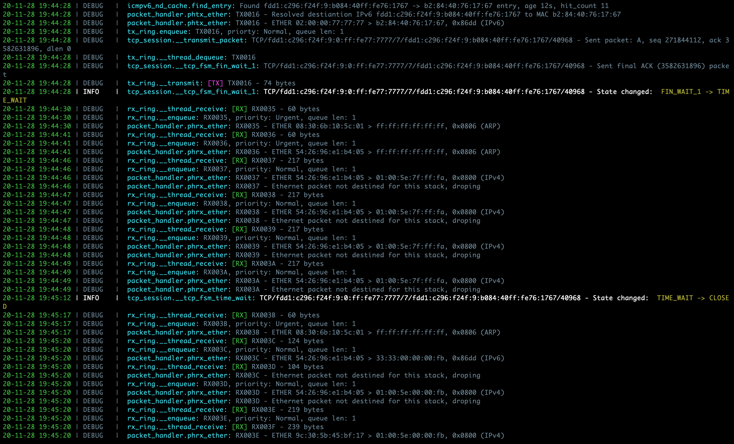 Sample PyTCP log output