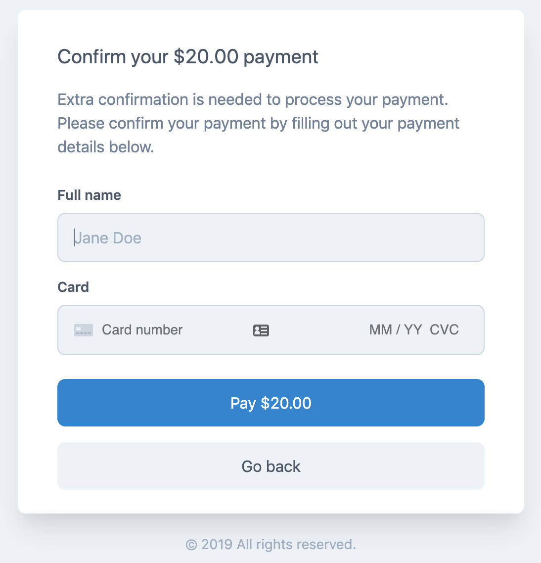 Stripe SCA Payment Confirmation