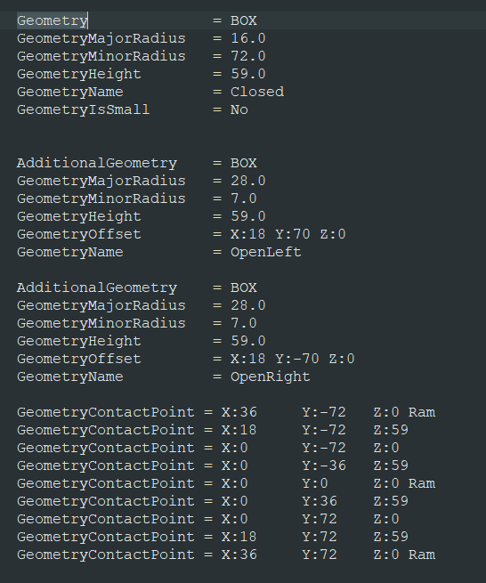 example geometry entries in a ini file