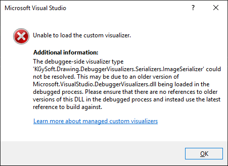 Unable to load the custom visualizer (serializer could not be resolved).