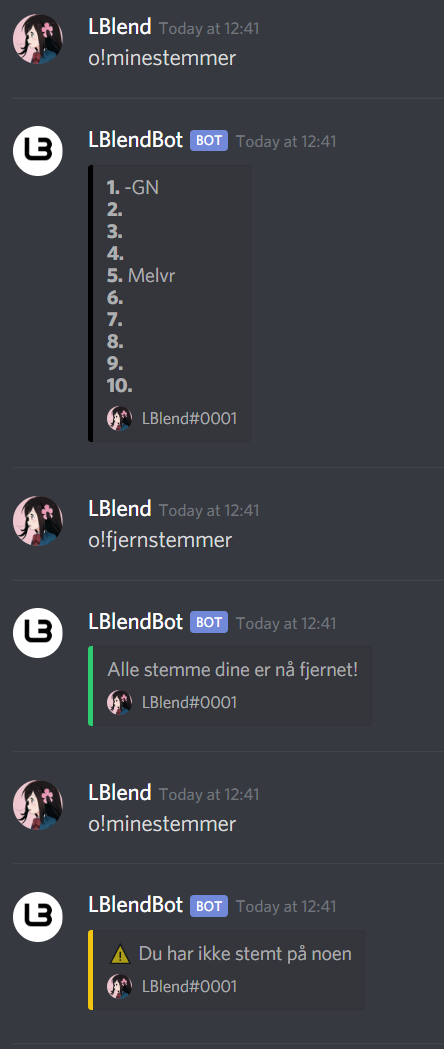 Eksempel på hva som skjer når du fjerner alle stemmene dine