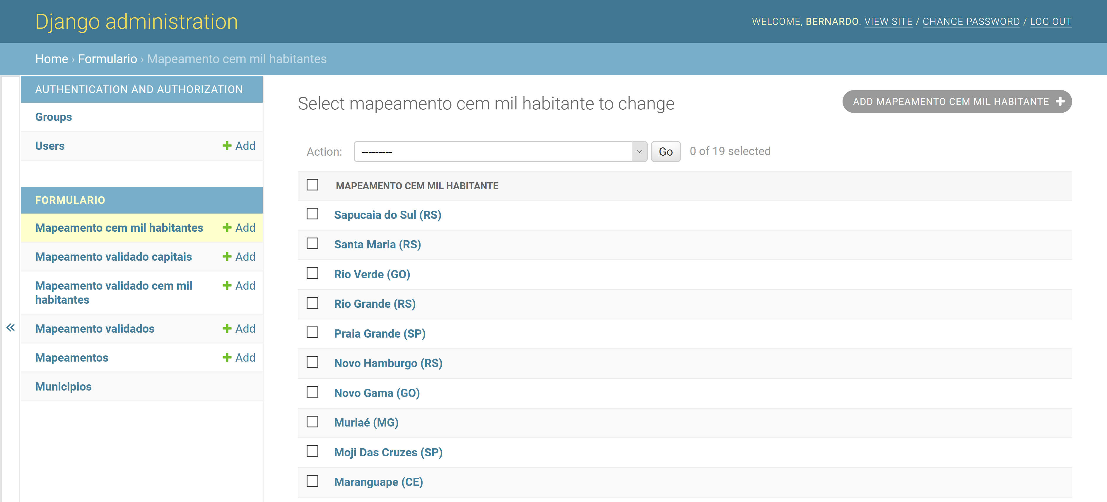 Lista de municípios com mapeamento pendente