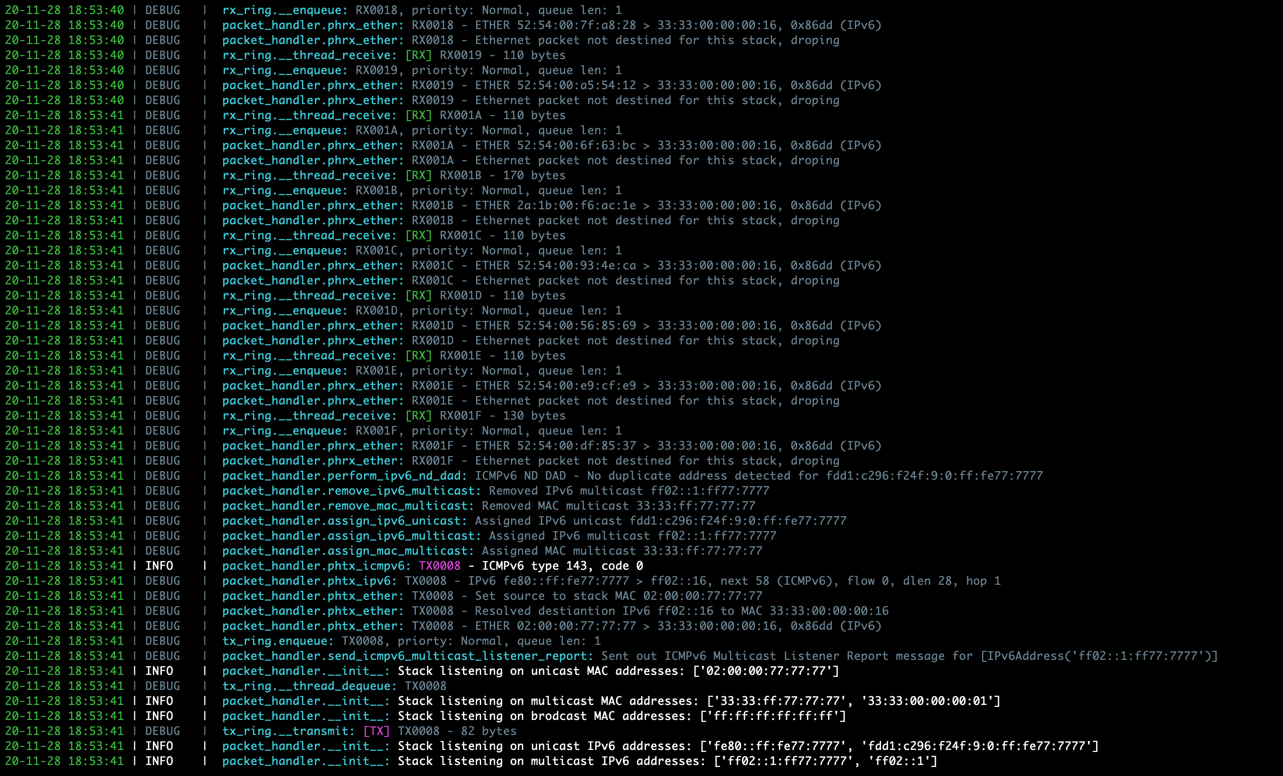 Sample PyTCP log output