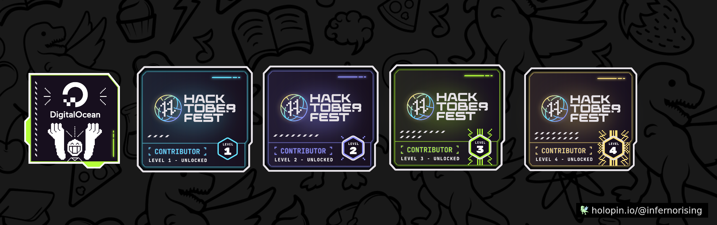 An image of @infernorising's Holopin badges, which is a link to view their full Holopin profile