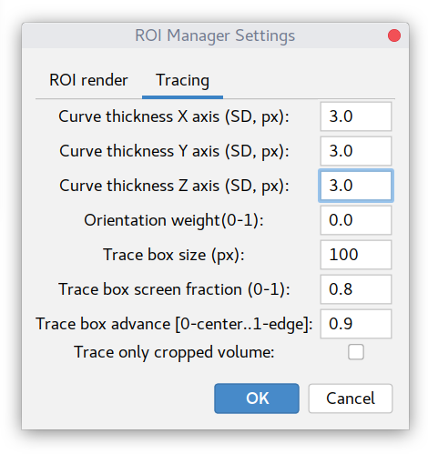 tracing settings dialog