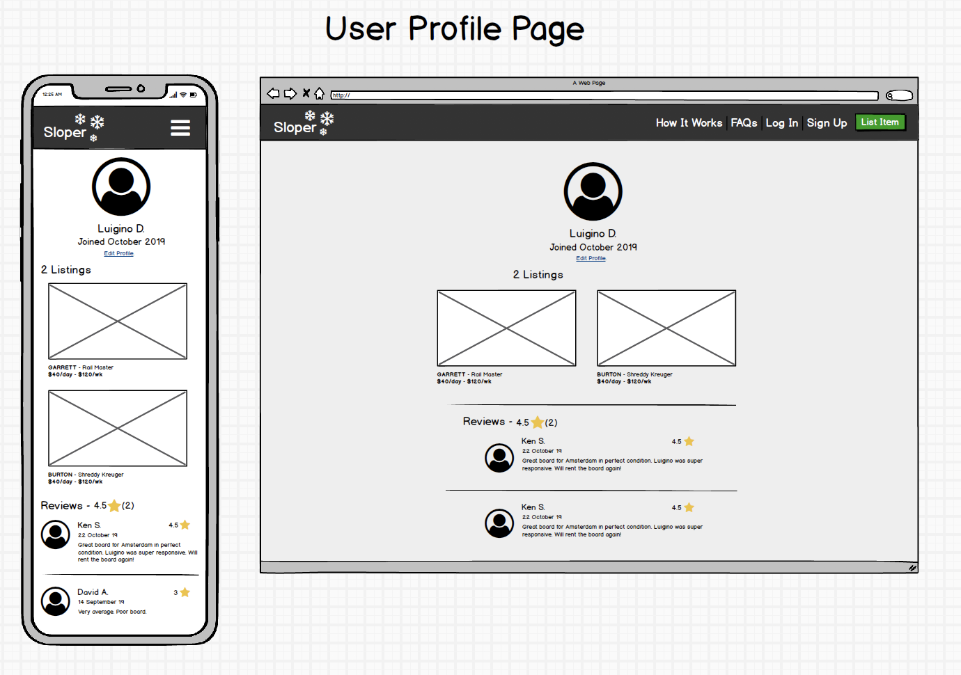 profile screen wireframes