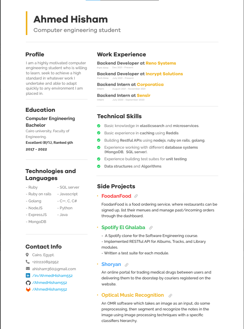 Ahmed Hisham | Resume