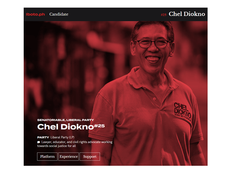 Chel Diokno, Candidate Page