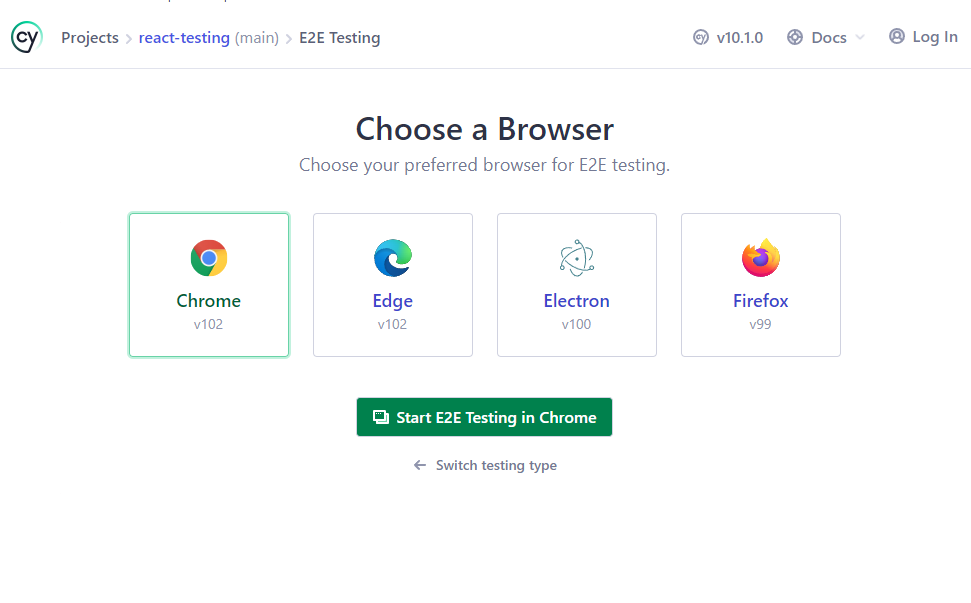 Cypress choosing a browser