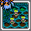 Three fairies fly in a cavern with a glowing green floor
