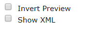 Close up view of the "Invert Preview" and "Show XML" checkbox controls