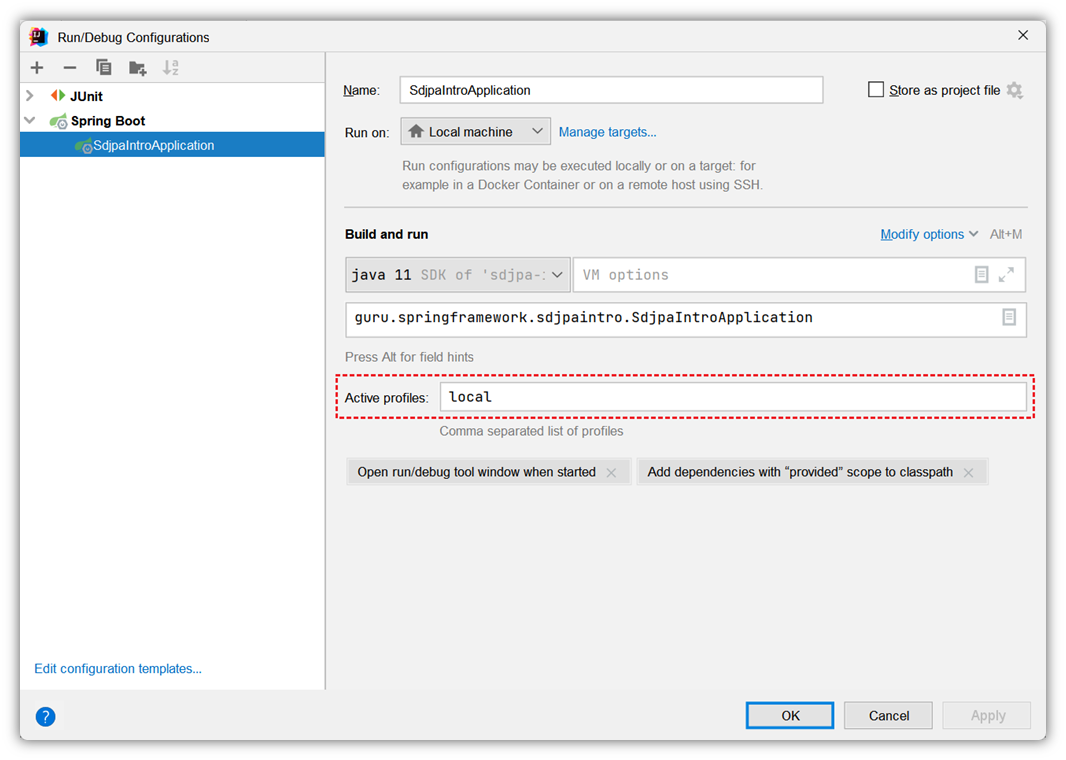 Edit the Run/Debug Configurations