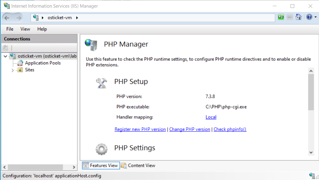 configure PHP new version in PHP manager