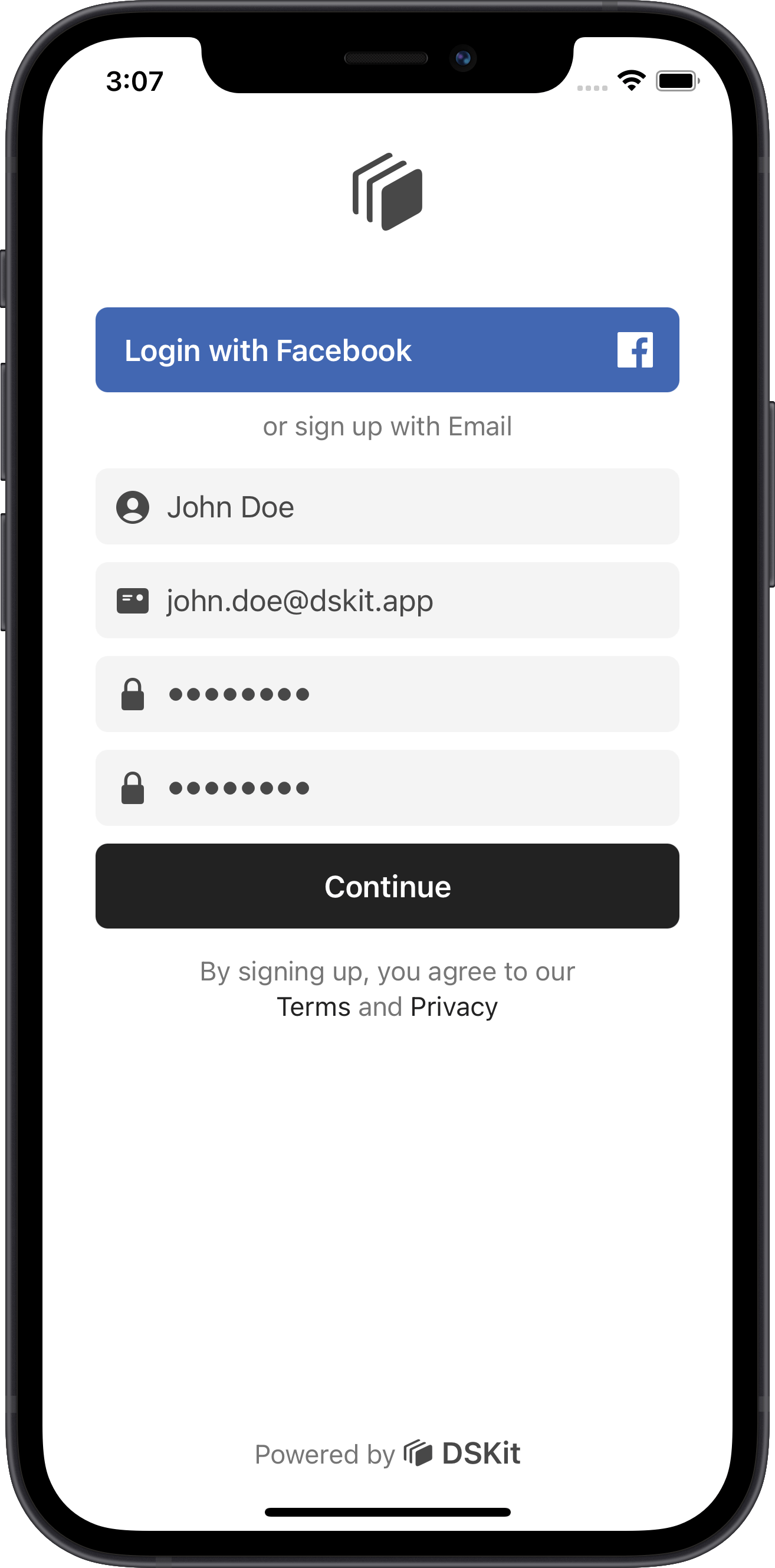 ios ecommerce app form, facebook, design