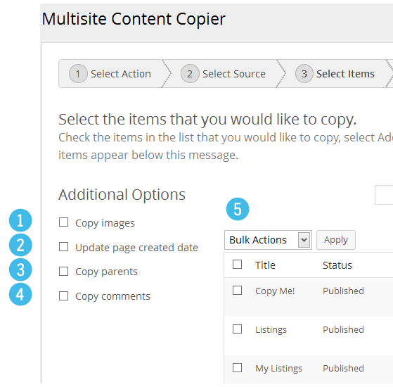 Multisite Content Copier - Select Items