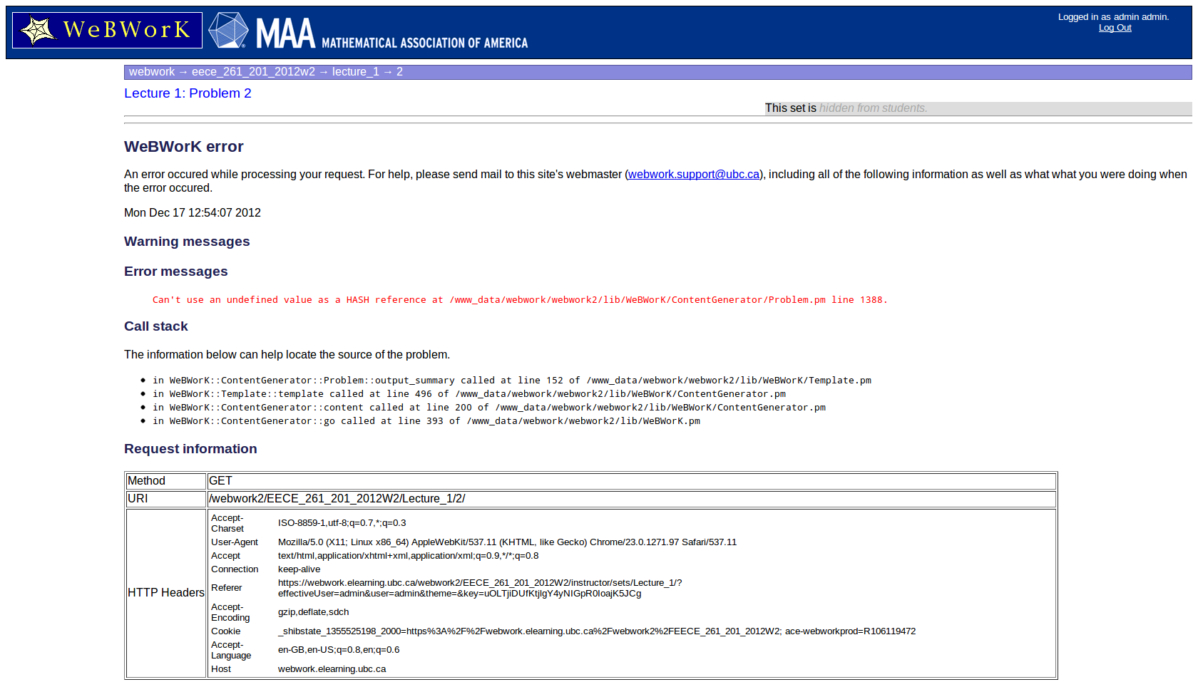 WeBWorK : EECE_261_201_2012W2 : Lecture_1 : 2