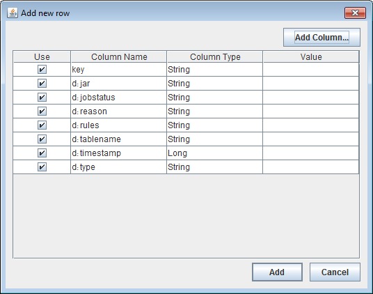 Add row dialog