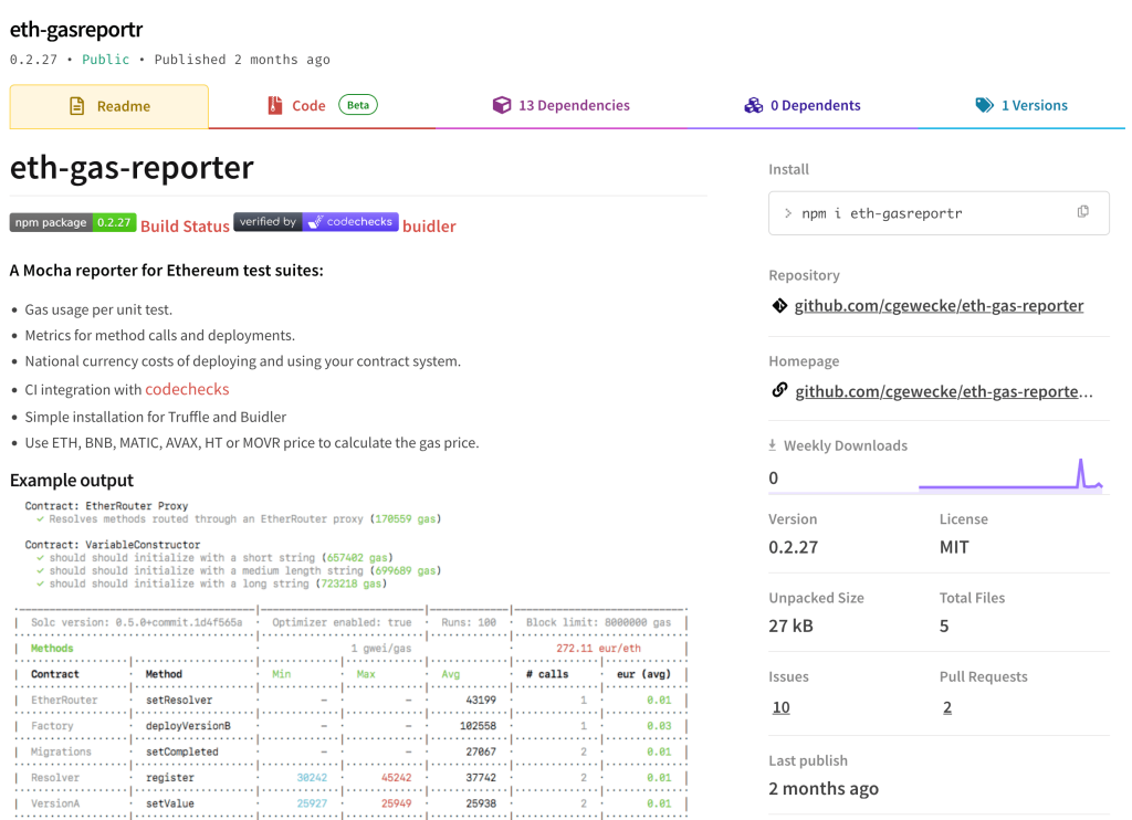 一个“星标劫持”的软件包——唯一的区别是主标题拼写错误为“eth-gasreportr”，而不是eth-gas-reporter