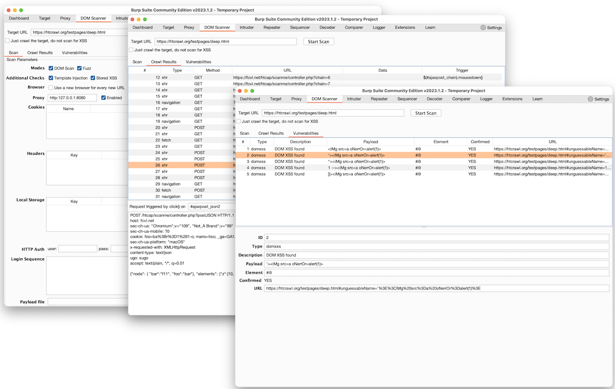 Burp DOM Scanner Screenshots