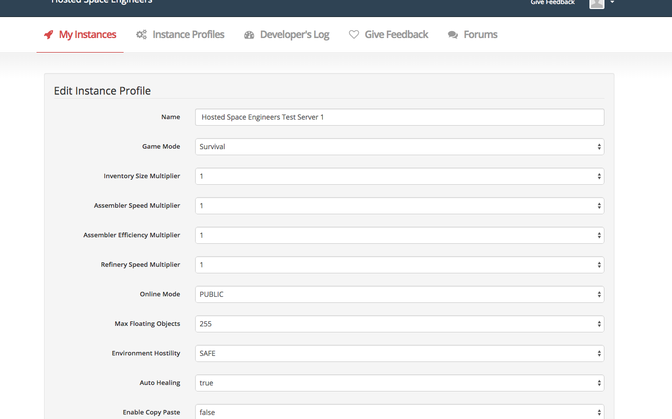 Edit your instance Profile