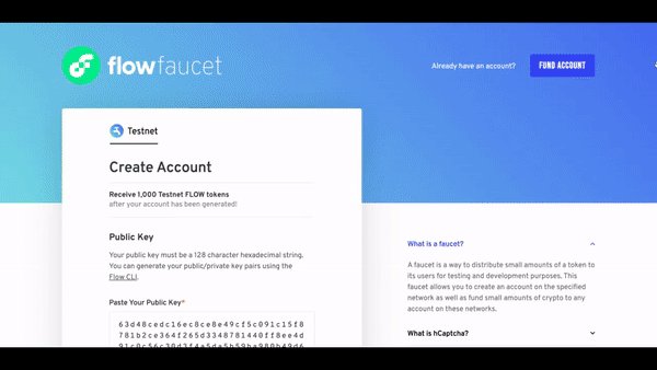 Funding your testnet account from Flow faucet