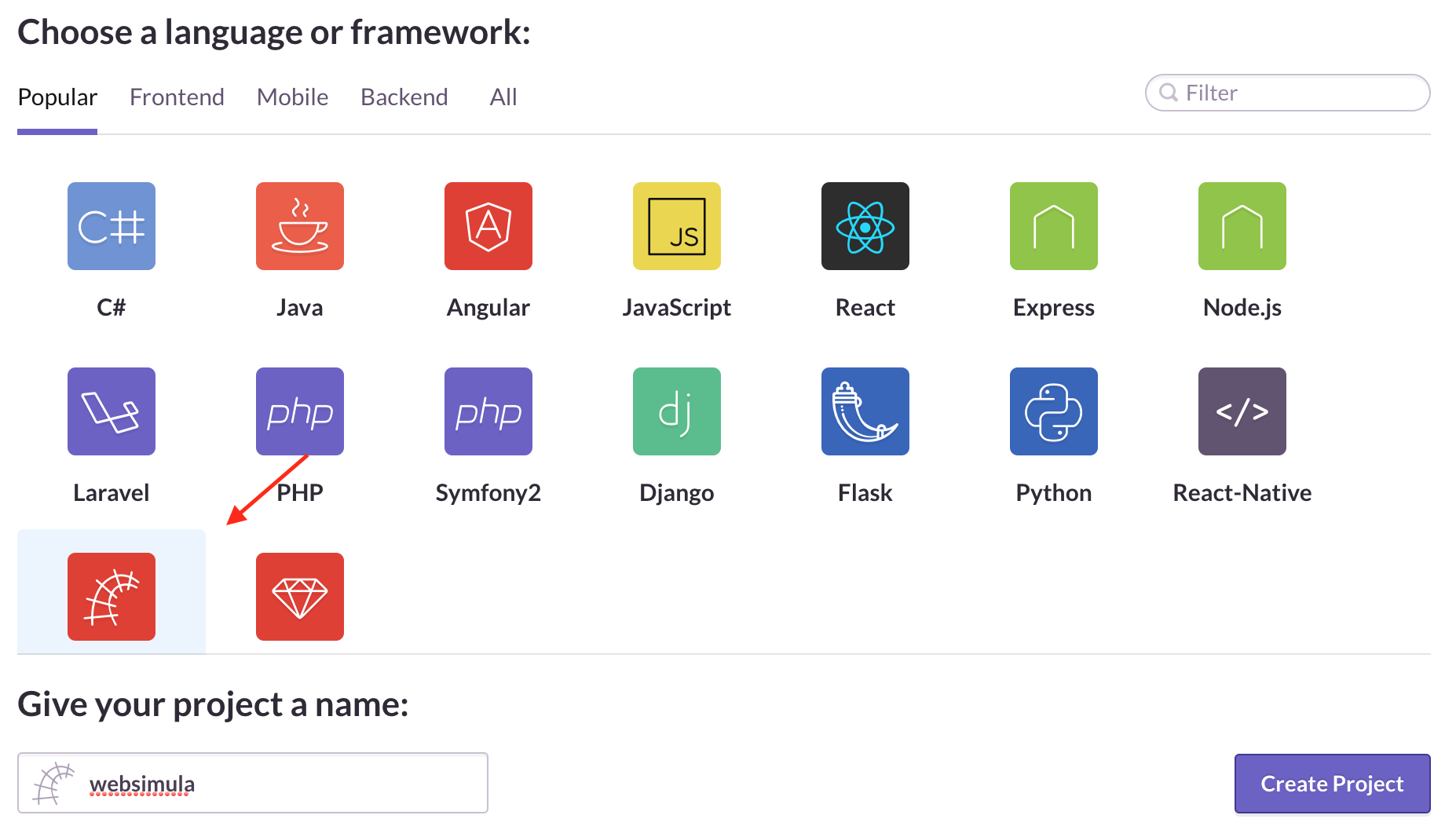 Language/framework on Sentry