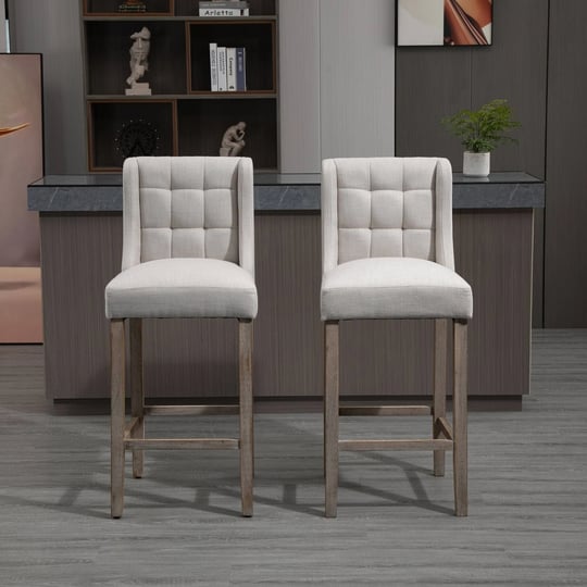 homcom-modern-counter-height-bar-stools-set-of-2-tufted-upholstered-bar-chairs-with-back-rubber-wood-1
