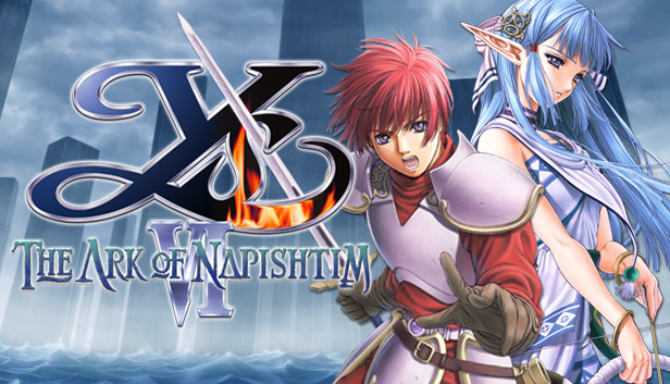 Thumbnail of Ys Vi The Ark of Napishtim with the full logo, Adol, Olha, and the black ark in the background