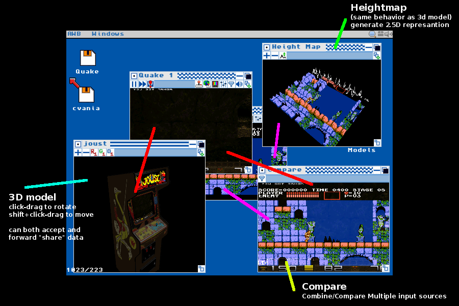 annotated screenshot of the compare and heightmap tools