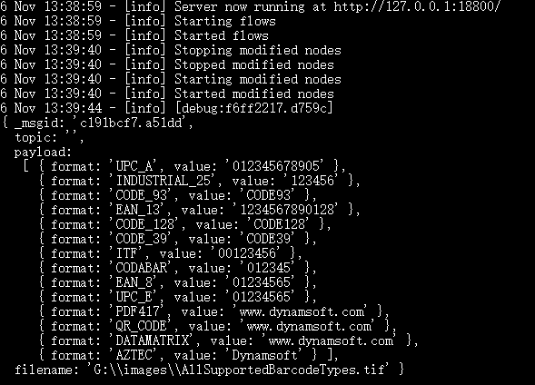 Node RED barcode results