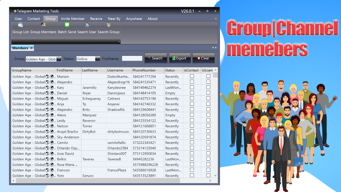 Telegram Marketing Tools Bulk Scraper/Extract/Add/Search/Invite Member|Join Group 45.1.1