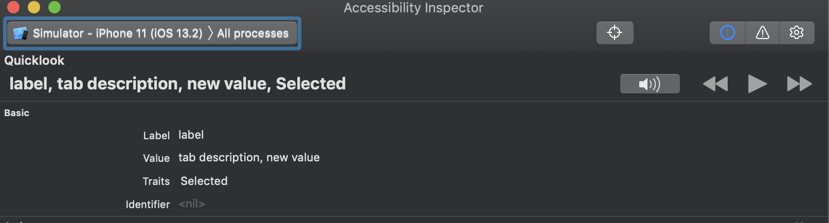 Image of the result in Accessibility Inspector