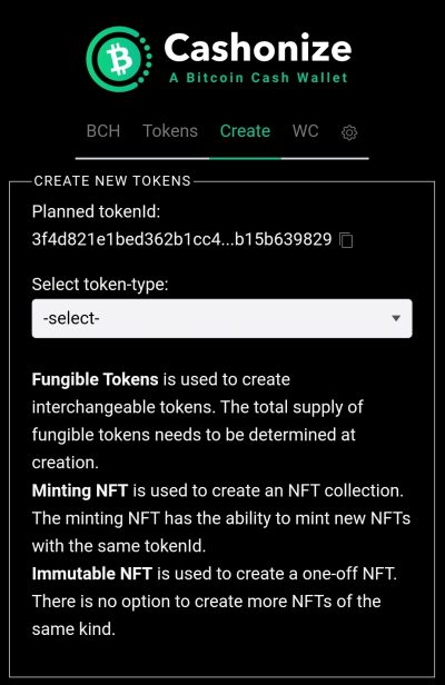 Cashonize Create Token