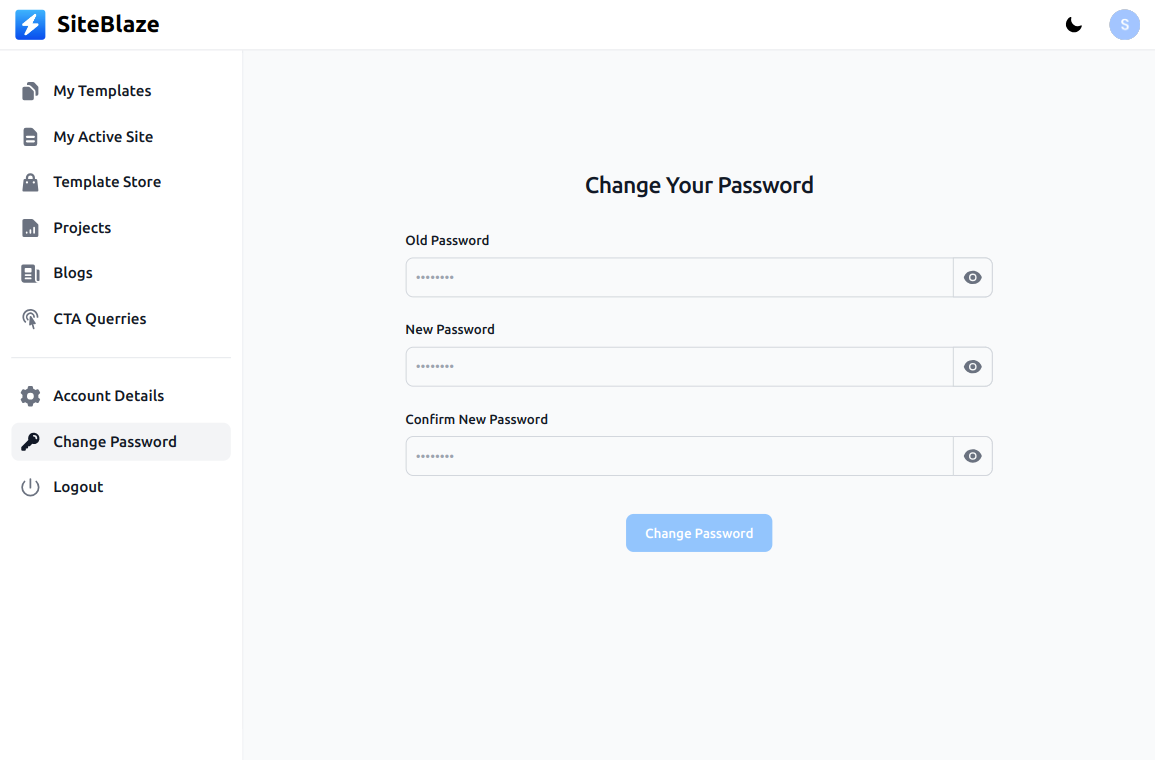 Change Password Screen