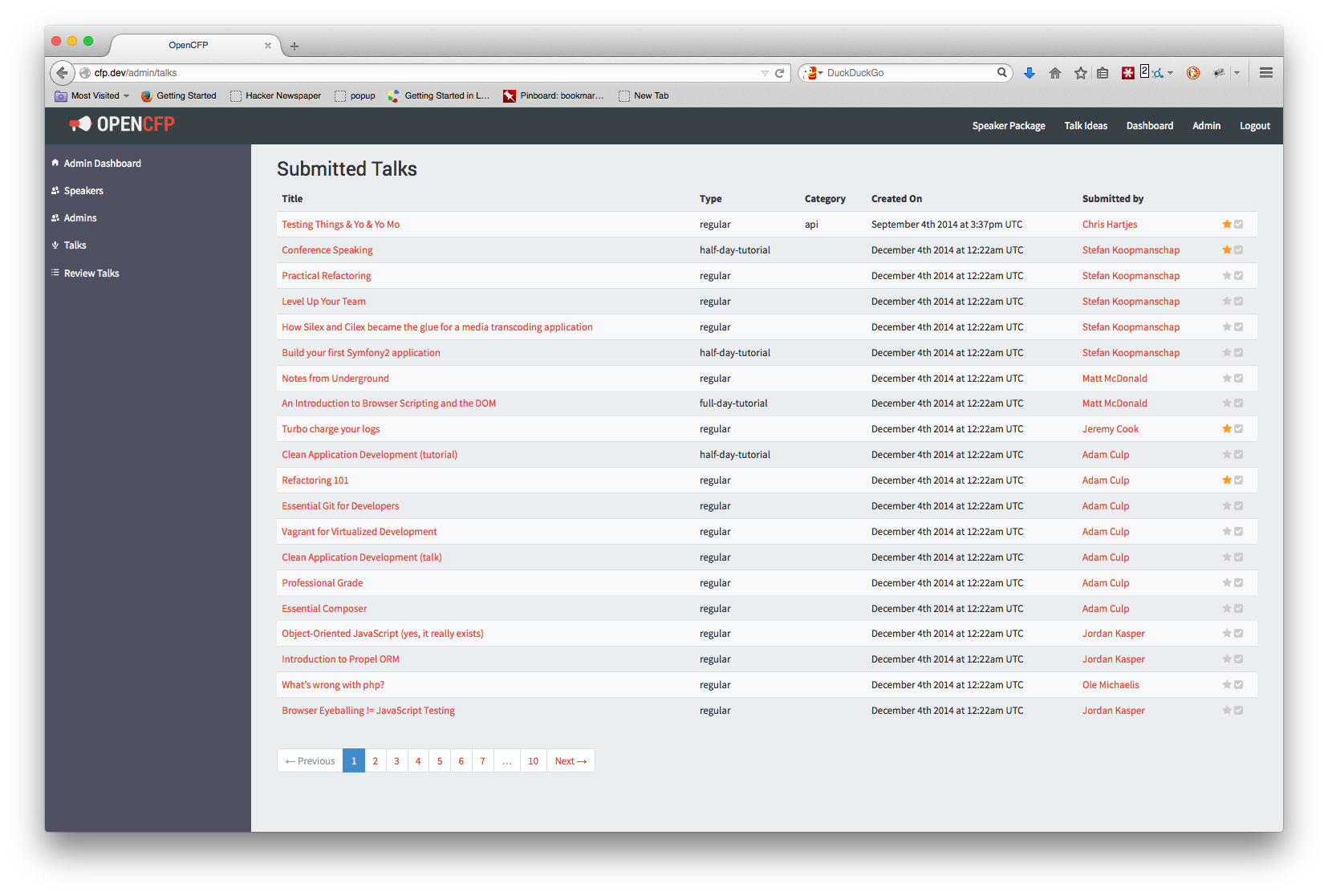 Admin talks dashboard